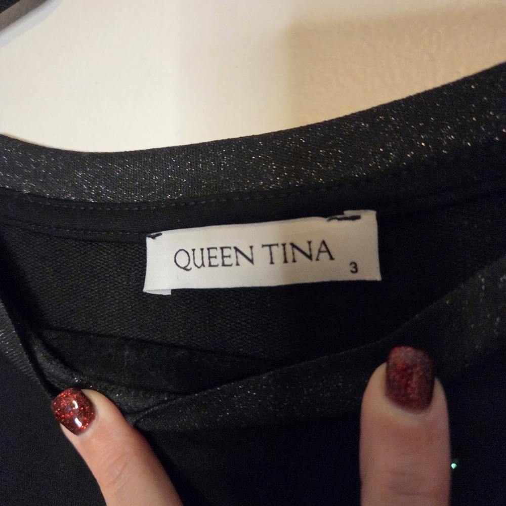 Queen Tina Plus Size 3 Rose Vine Embellished Sparkly Top Shoulder Accents - Picture 9 of 10
